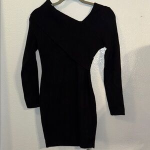 Chic Black Sweater Dress with Unique Neckline